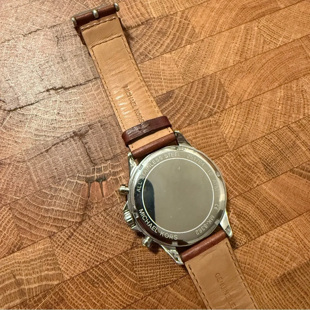 Michael Kors Black Dial with Brown Leather Strap Watch - Picture 5 of 6